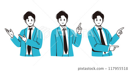 Businessman pointing pose set Businessman pointing pose set 117955518