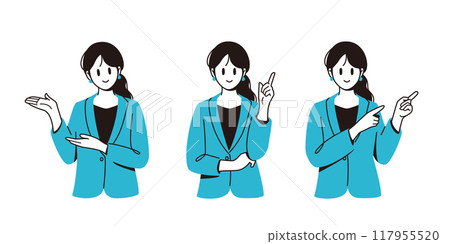 Business woman pointing pose set Business woman pointing pose set 117955520