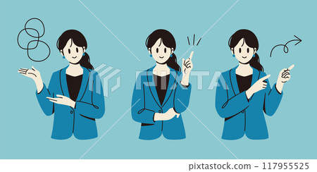 Business woman pointing pose set 117955525
