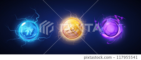 Set of bright 3D plasma spheres for game design. Isolated background. 117955541
