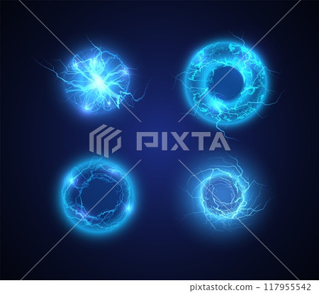 Set of lightning glowing blue balls. 117955542