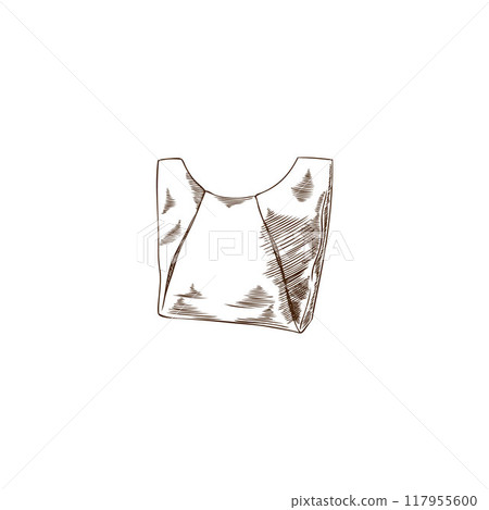 Open empty paper bag for chips and snacks vector engraved sketch, hand drawn craft paper package for street fast food 117955600