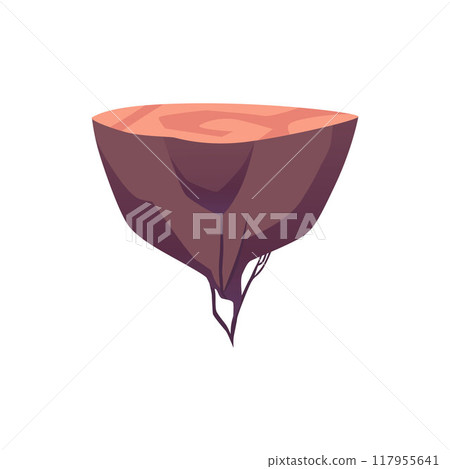 A vector icon with a flying island with a flat surface and land A vector icon with a flying island with a flat surface and land 117955641