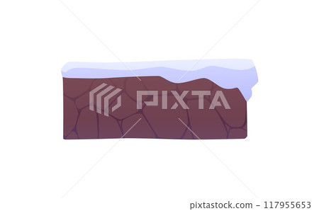 A vector icon depicting a flying island with rocks and snow-white snow for game level A vector icon depicting a flying island with rocks and snow-white snow for game level 117955653