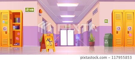 Empty school corridor cartoon vector Empty school corridor cartoon vector 117955853