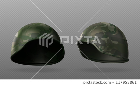 Realistic military green and camouflage helmet Realistic military green and camouflage helmet 117955861