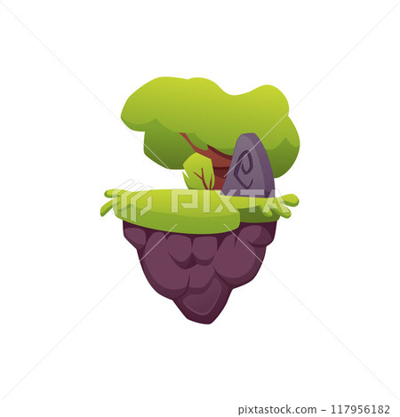 Level platform stone totem, idol rune, floating forest land game island vector illustration, cartoon summer rock stage Level platform stone totem, idol rune, floating forest land game island vector illustration, cartoon summer rock stage 117956182