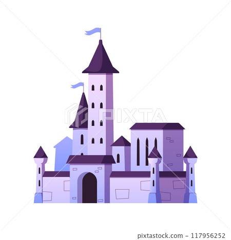 An illustration of a medieval purple castle, ideal for gaming interfaces. 117956252