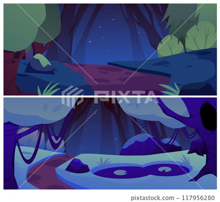Magical forest. Horizontal banners. Magical forest. Horizontal banners. 117956280