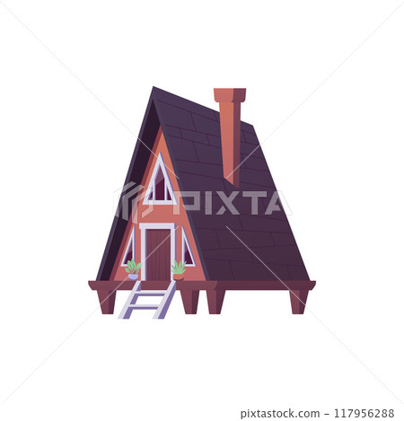 A wooden house on stilts with a triangular shape is ideal for a themed design. 117956288