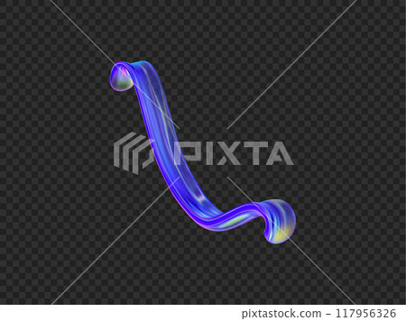 Transparent glass ribbon, realistic vector floating wave shape with holographic effect, dynamic curve rainbow gradient 117956326