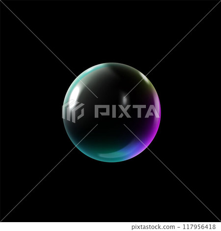 Realistic 3D glass ball with glares and highlights, vector glossy circle holographic effect, transparent volume sphere Realistic 3D glass ball with glares and highlights, vector glossy circle holographic effect, transparent volume sphere 117956418
