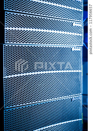 detail of rack datacenter holding cluster of hard-drives 117956657