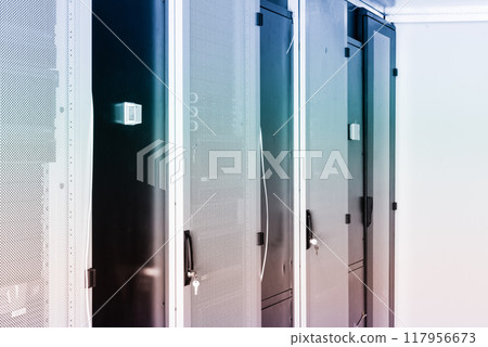 Shot of datacenter with server racks 117956673