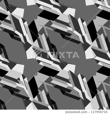 3D Dark Geometric Seamless Pattern. Flat Vector illustration. decorative element for card design, fabric print.  117956710