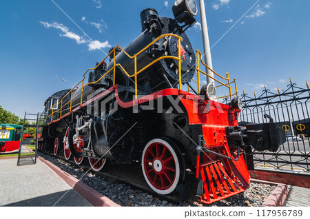 Diesel locomotive in the railway museum outdoors Diesel locomotive in the railway museum outdoors 117956789