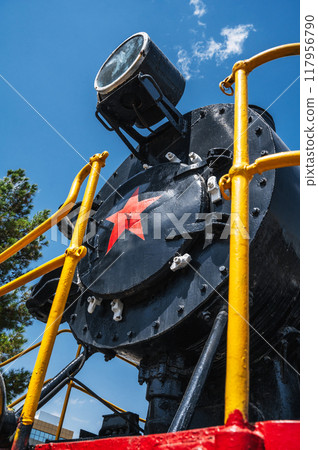 Close-up of an old diesel locomotive Close-up of an old diesel locomotive 117956790