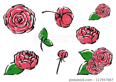 Brush stroke rose illustration set Brush stroke rose illustration set 117957067