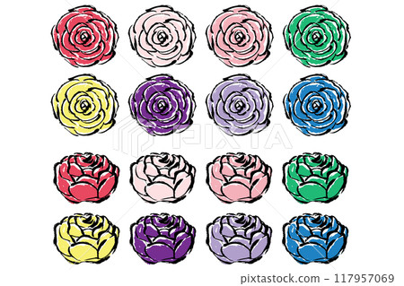 帶有畫筆描邊的彩色玫瑰插圖集 117957069