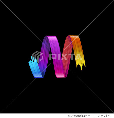 Realistic 3D brush ribbon rainbow colors and volume spiral shape paint smear texture, vector brushstroke flow trace Realistic 3D brush ribbon rainbow colors and volume spiral shape paint smear texture, vector brushstroke flow trace 117957160