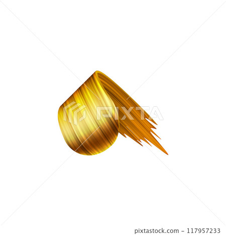 3D golden brush ribbon curl volume paint smear texture, vector brushstroke swirl, realistic twirl watercolor trace 117957233