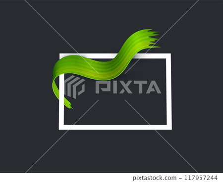 3D illustration in the form of a rectangular frame, with a smear of green paint 117957244