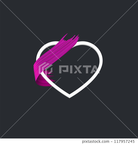 White heart with purple ribbon 3d icon vector illustration 117957245