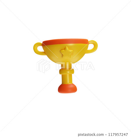 A 3D gold cup with a star for achievements in competitions on a white background 117957247