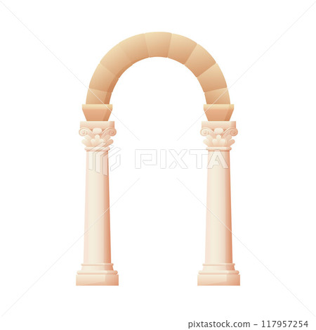 Vector illustration of an ancient arched column on a white isolated background. Vector illustration of an ancient arched column on a white isolated background. 117957254