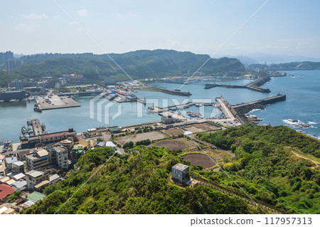 Aerial view of Badouzi fishery harbor located at keelung city in taiwan 117957313