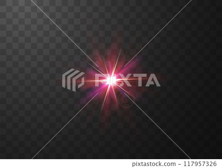 Sun flare effect in pink color on a transparent background. 117957326