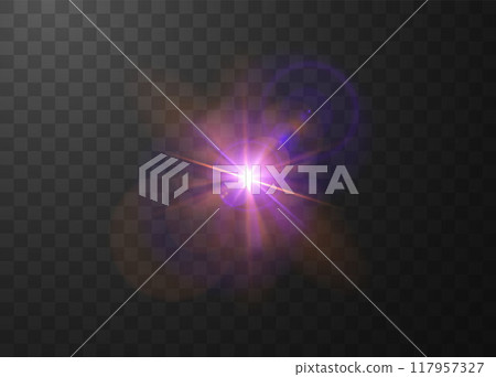 Vector flash effect with bright pink rays and highlights on a transparent background 117957327
