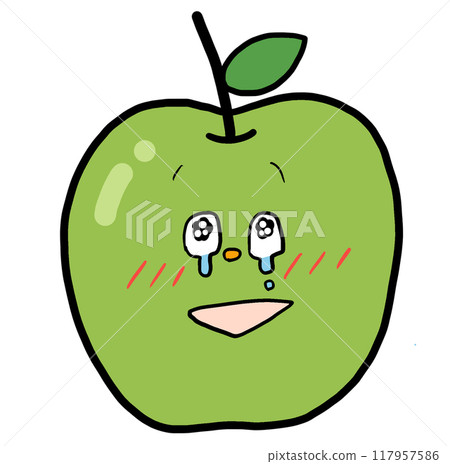 Illustration of a green apple crying with joy Illustration of a green apple crying with joy 117957586