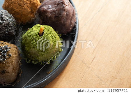 Ohagi on a black plate 117957731