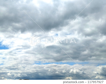 Fluffy White Clouds in a Blue Sky as A Skyscape Background 117957927