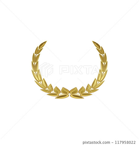 Golden laurel wreath, branch of olive leaves, vector victory symbol, winner badge award, medal frame label border design Golden laurel wreath, branch of olive leaves, vector victory symbol, winner badge award, medal frame label border design 117958022