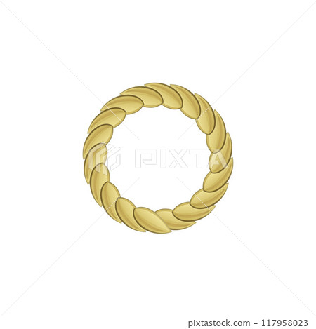 Golden laurel wreath, branch of olive leaves, vector winner badge award, medallion ring frame design, victory symbol 117958023