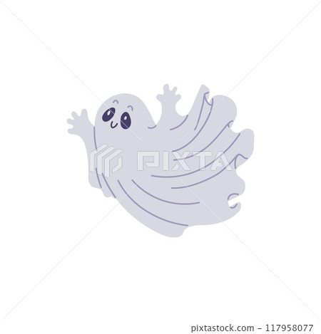 Vector illustration with an image a cute flying ghost on a white background 117958077