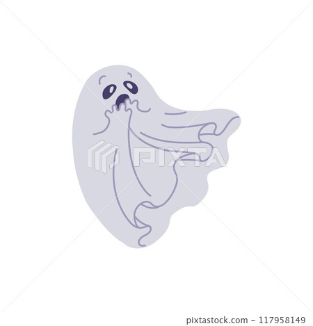 Vector illustration with a cute scared ghost in flight on a white background. 117958149