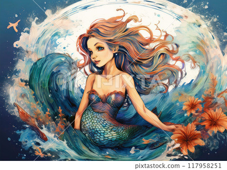 Mermaid illustration AI image 117958251