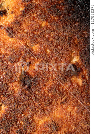 Very Burnt Bread Roll Toast Close Up Texture Close Up Very Burnt Bread Roll Toast Close Up Texture Close Up 117958373