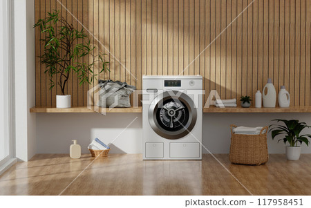 Spacious Laundry Room with Washer and Storage - Practical Interior Design 3D rendering 117958451