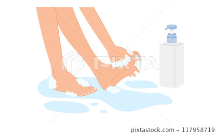 Measures against athlete's foot: Imagine washing your feet carefully with soap (when bathing) 117958719