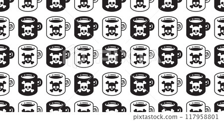 coffee cup seamless pattern Halloween skull crossbones vector cartoon character poison doodle tile background gift wrapping paper repeat wallpaper scarf isolated illustration design coffee cup seamless pattern Halloween skull crossbones vector cartoon character poison doodle tile background gift wrapping paper repeat wallpaper scarf isolated illustration design 117958801