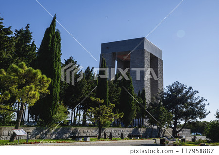 Canakkale, Turkey - August 18, 2024, anakkale Martyrs' Monument, It was built in 1915 in memory of the Turkish soldiers who lost their lives in the Gallipoli Campaign during World War I. 117958887