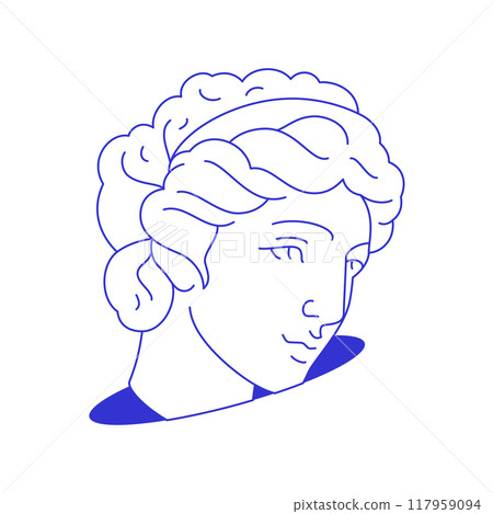 Y2k antique Greek goddess sculpture head in hole comic contemporary pop art line icon vector flat Y2k antique Greek goddess sculpture head in hole comic contemporary pop art line icon vector flat 117959094