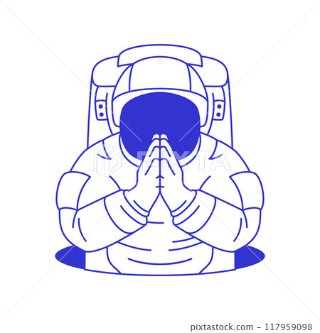 Y2k astronaut in spacesuit praying at hole contemporary pop art line icon vector flat illustration 117959098