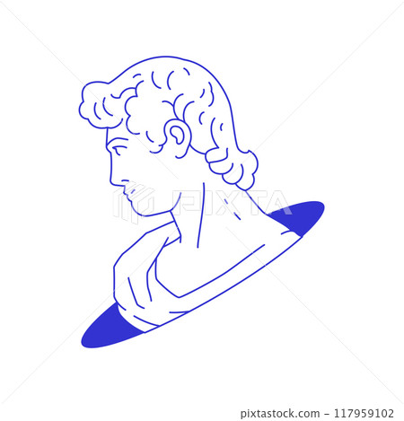 Y2k funky male Greek bust sculpture in hole comic minimal line icon vector flat illustration 117959102