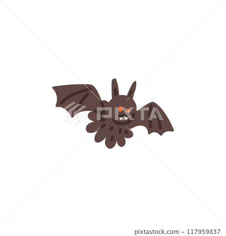 Vector illustration for Halloween featuring a cute bat with red eyes and fangs. Vector illustration for Halloween featuring a cute bat with red eyes and fangs. 117959837