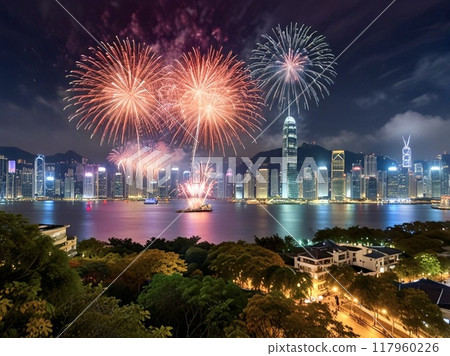 維多利亞港夜景及煙火 維多利亞港夜景及煙火 117960226
